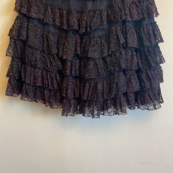 Vintage M black lace ruffle mini skirt floral dark cottagecore - Picture 6 of 6